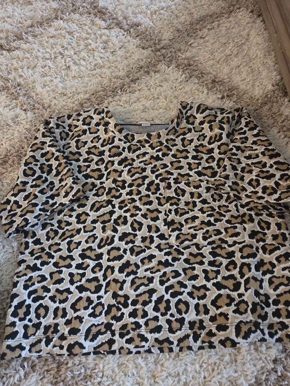 Maeve Leopard Print Pocket Sweatshirt- ish top in Tan, Black & White
